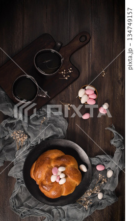 Easter folar with sugar almonds 134749157