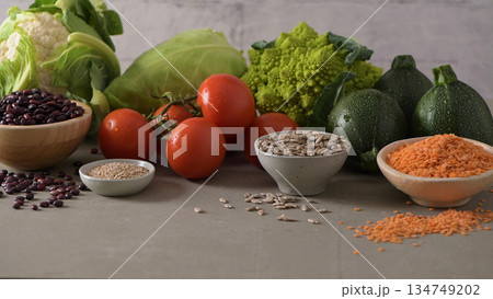 Cornucopia of fresh produce and grains 134749202
