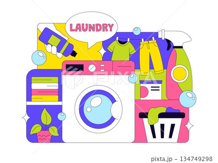 Laundry Room Vector Illustration Featuring Washing And Drying Machines, Basket Filled Dirty Clothes in a Flat Style Cartoon Background Laundry Room Vector Illustration Featuring Washing And Drying Machines, Basket Filled Dirty Clothes in a Flat Style Cartoon Background 134749298