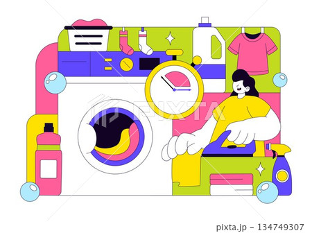 Laundry Room Vector Illustration Featuring Washing And Drying Machines, Basket Filled Dirty Clothes in a Flat Style Cartoon Background 134749307