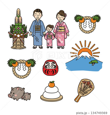 日本のお正月イラストセット 134749369