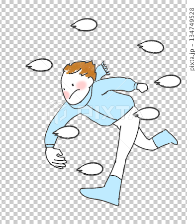 一個男孩在雪仗中使出渾身力氣丟雪球 134749528