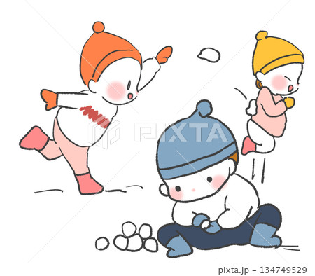 雪合戦をする子供達 雪合戦をする子供達 134749529