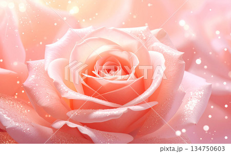 キラキラ輝くサーモンピンクのバラと幻想的な美しい背景 134750603