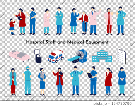 医療従事者と医療機器のイラストセット 医療従事者と医療機器のイラストセット 134750790