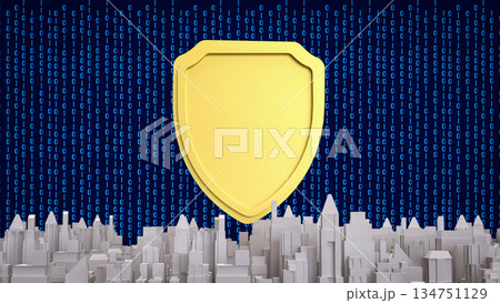 Cybersecurity Shield Protecting Digital City Infrastructure 3d render. 134751129