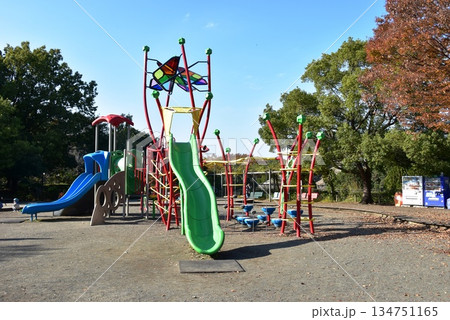 神奈川県 相模原麻溝公園の子どもの広場と複合遊具と紅葉 神奈川県 相模原麻溝公園の子どもの広場と複合遊具と紅葉 134751165