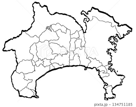 神奈川県地図・市町村区分のイラスト (筆タッチ) シンプル 神奈川県地図・市町村区分のイラスト (筆タッチ) シンプル 134751185