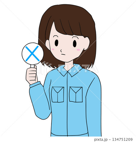 バツ印で不正解やNGを示す若い女性のシンプルなイラスト 134751209