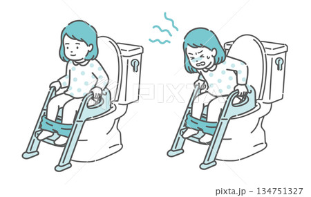 トイレに座る女の子のビフォーアフターイラスト(快便と便秘・トイトレ・比較) トイレに座る女の子のビフォーアフターイラスト(快便と便秘・トイトレ・比較) 134751327