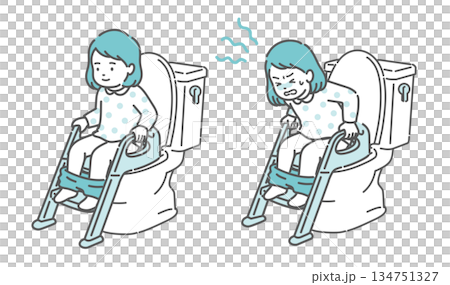 トイレに座る女の子のビフォーアフターイラスト(快便と便秘・トイトレ・比較) トイレに座る女の子のビフォーアフターイラスト(快便と便秘・トイトレ・比較) 134751327