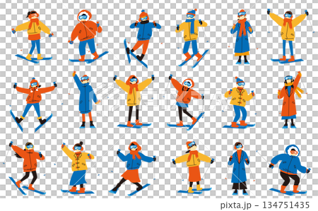Skiing person illustration set Skiing person illustration set 134751435