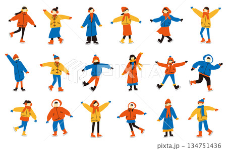 スケートをする人々のフラットイラストセット 134751436