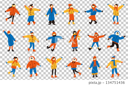 一組滑冰人物的扁平化插畫。 134751436