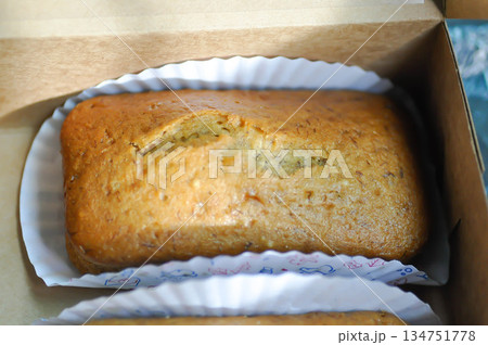 banana cake or banana bread or almond bread , loaf of bread 134751778