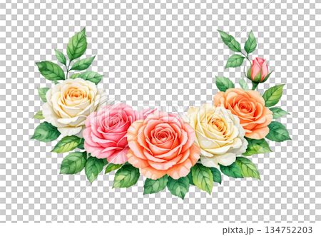 watercolor bouquet of pink roses 134752203