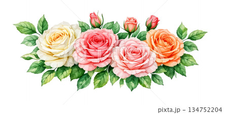 watercolor bouquet of pink roses watercolor bouquet of pink roses 134752204