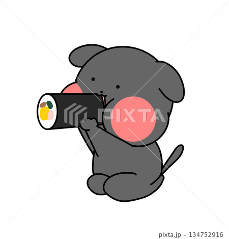 節分で恵方巻きを食べる犬のイラスト 134752916