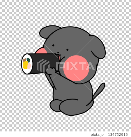 節分で恵方巻きを食べる犬のイラスト 134752916
