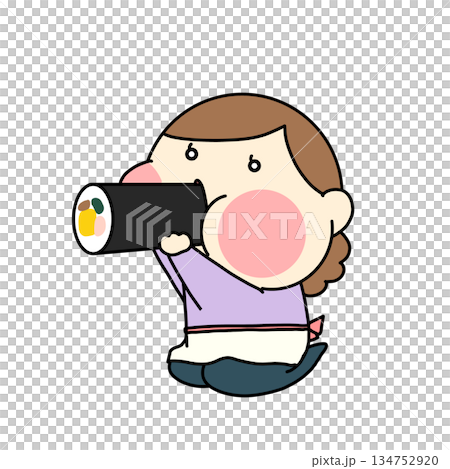 節分で恵方巻きを食べる女性のイラスト 134752920