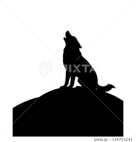 wolf silhouette icon howling at moon night animal wildlife illustration 134753242