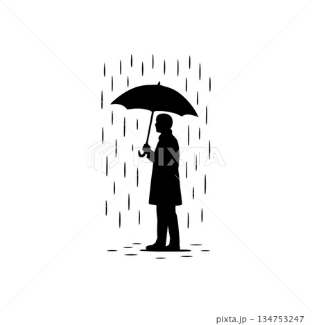 man with umbrella silhouette standing in rain weather protection symbol isolated on white background 134753247