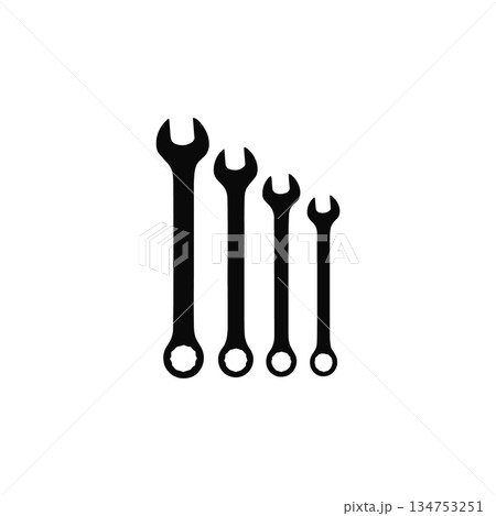 wrench set silhouette mechanical hand tool equipment isolated on white background 134753251