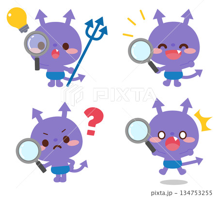 虫眼鏡とばい菌のキャラクターセット 134753255