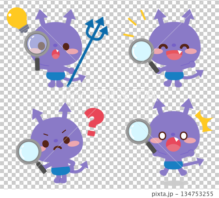 虫眼鏡とばい菌のキャラクターセット 134753255