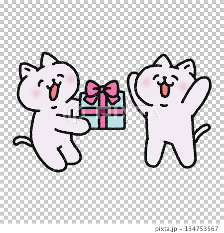 Smiling cat giving a present 134753567