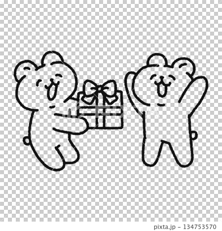 微笑熊送禮物 - 線條畫 134753570