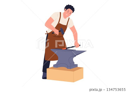 Illustration of Professional Blacksmith Forging Hot Metal on Anvil in Industrial Workshop Illustration of Professional Blacksmith Forging Hot Metal on Anvil in Industrial Workshop 134753655