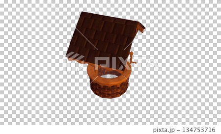 Illustration of a well with a roof seen from above Illustration of a well with a roof seen from above 134753716