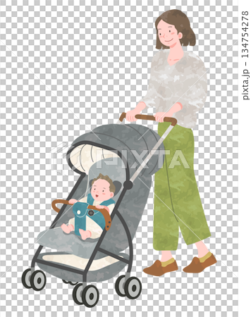 推著嬰兒車的媽媽 134754278