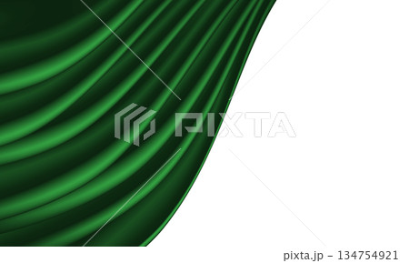 Abstract green fabric satin wave on white blank space background texture vector 134754921