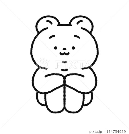 体育座りするかわいいクマ 線画 体育座りするかわいいクマ 線画 134754929