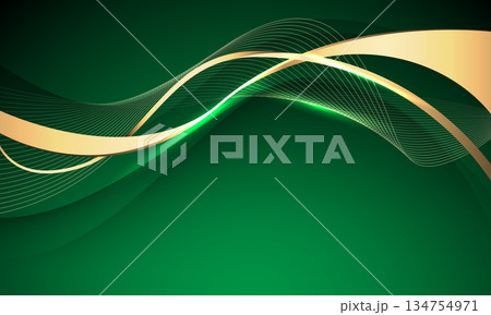 Abstract gold ribbon luxury wave curve overlap on green design modern background vector Abstract gold ribbon luxury wave curve overlap on green design modern background vector 134754971