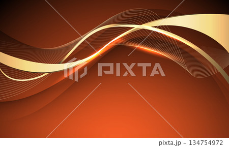 Abstract gold ribbon luxury wave curve overlap on orange design modern background vector 134754972