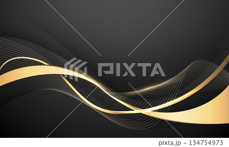 Abstract gold ribbon luxury wave curve overlap on black design modern background vector Abstract gold ribbon luxury wave curve overlap on black design modern background vector 134754973