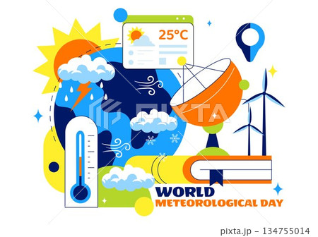 World Meteorological Day Vector Illustration on March 23 Featuring Earth Map Meteorological Science Weather Research Flat Style Background 134755014