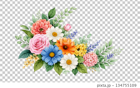 floral bouquet of colorful roses and orchids isolated on white 134755109