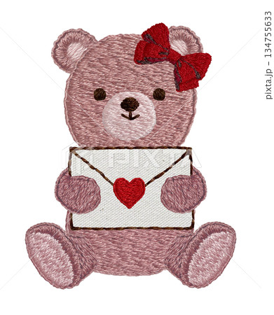 【ラブレターとテディベア】手刺繍イラスト素材 134755633
