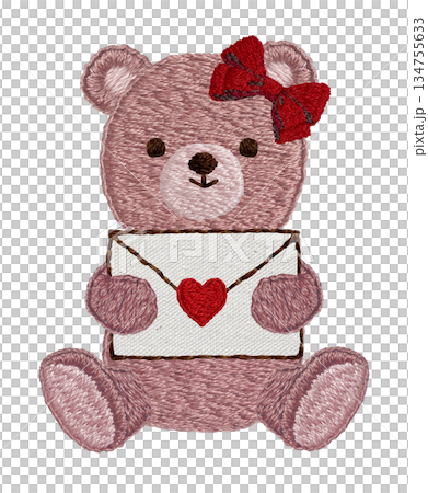 【ラブレターとテディベア】手刺繍イラスト素材 134755633