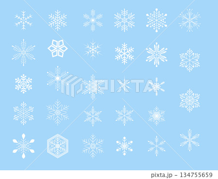 冬のイラスト素材　雪の結晶のセット　白・White 134755659