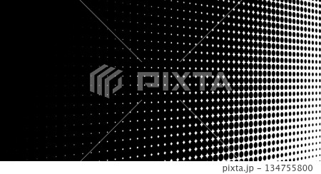 Black and White Halftone Perspective Warp, Abstract Geometric Dot Background. Vector illustration 134755800