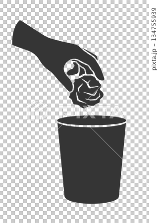 一隻手將東西丟進垃圾桶的剪影圖標 134755939