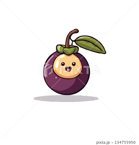 A cute and delightful mangosteen character illustration showcasing vibrant colors with cartoonish A cute and delightful mangosteen character illustration showcasing vibrant colors with cartoonish 134755950