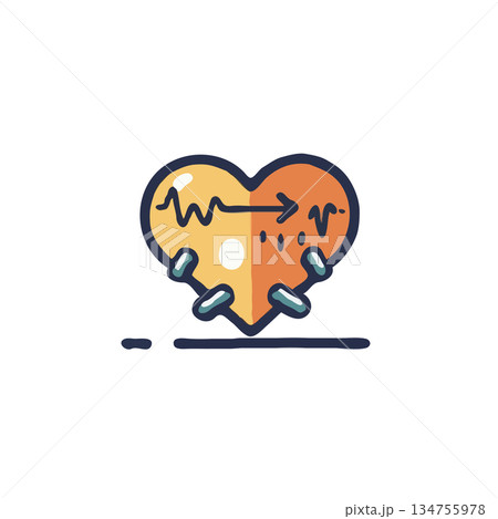 Dynamic cardiogram representation showcases vibrant health icon with stylized electro cardiogram 134755978