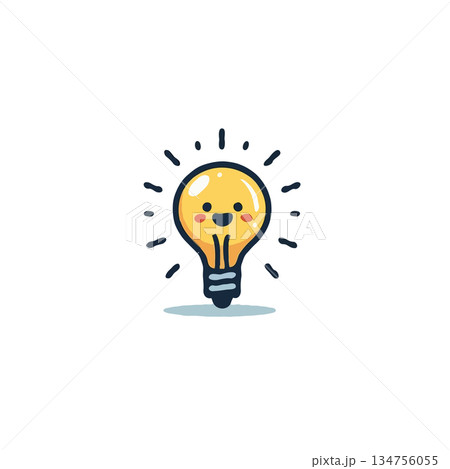 Smiling lightbulb character radiates innovative ideas and positive energy in a minimalist setting Smiling lightbulb character radiates innovative ideas and positive energy in a minimalist setting 134756055