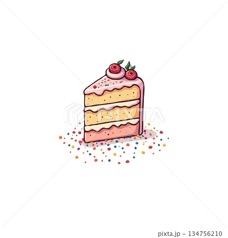 Delicious dessert illustration a pink cake slice with cherries and sprinkles perfect sweet 134756210